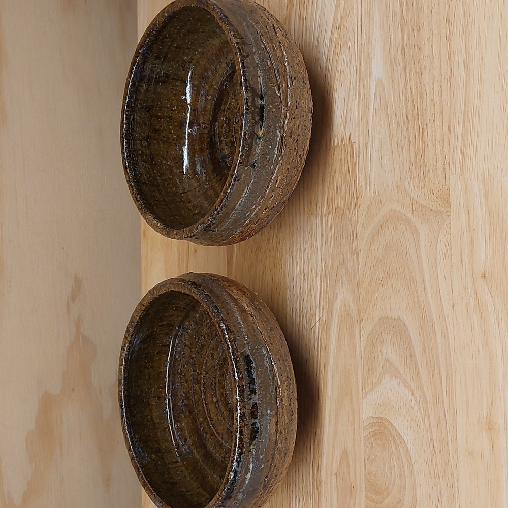 Signed Raku? POTTERY BOWLS BROWN UNUSED SET OF 2